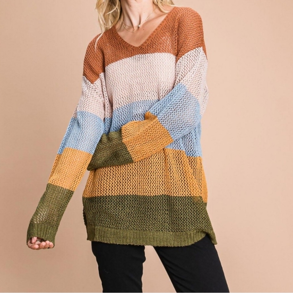 Lane Bryant Color Net Blocked Cotton Sweater.